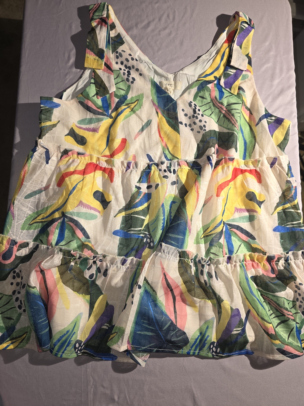 Chic Soul White Multicolor Tropical Tiered Tank